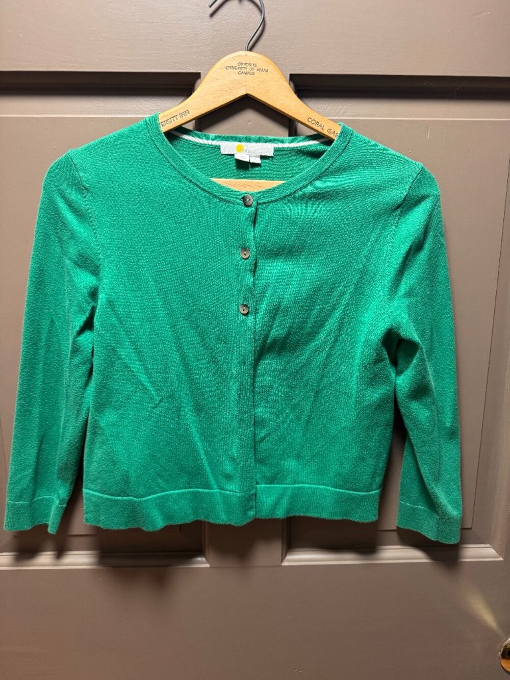 Boden Green Button Front Crewneck Cardigan Small
